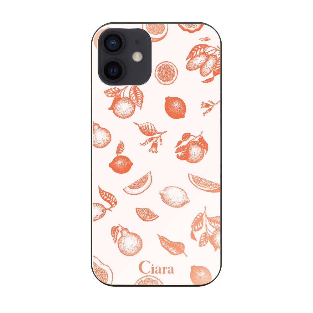 iPhoneXRケース ガラス 強化ガラスケース ロマンティックレモン オレンジ