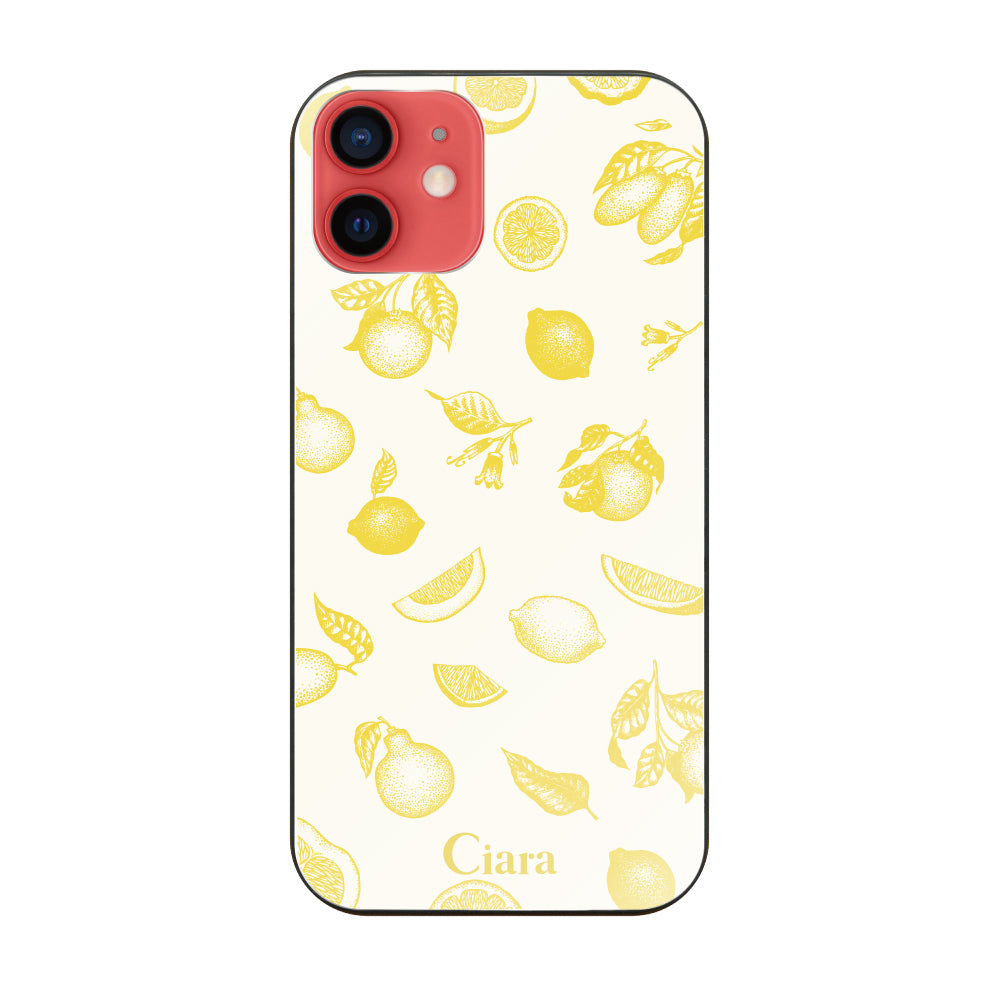 iPhone11ケース ガラス 強化ガラスケース ロマンティックレモン イエロー