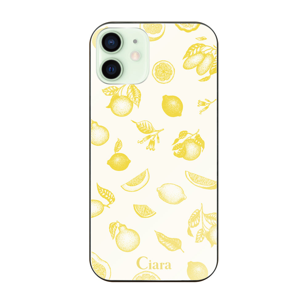 iPhone12miniケース ガラス 強化ガラスケース ロマンティックレモン イエロー