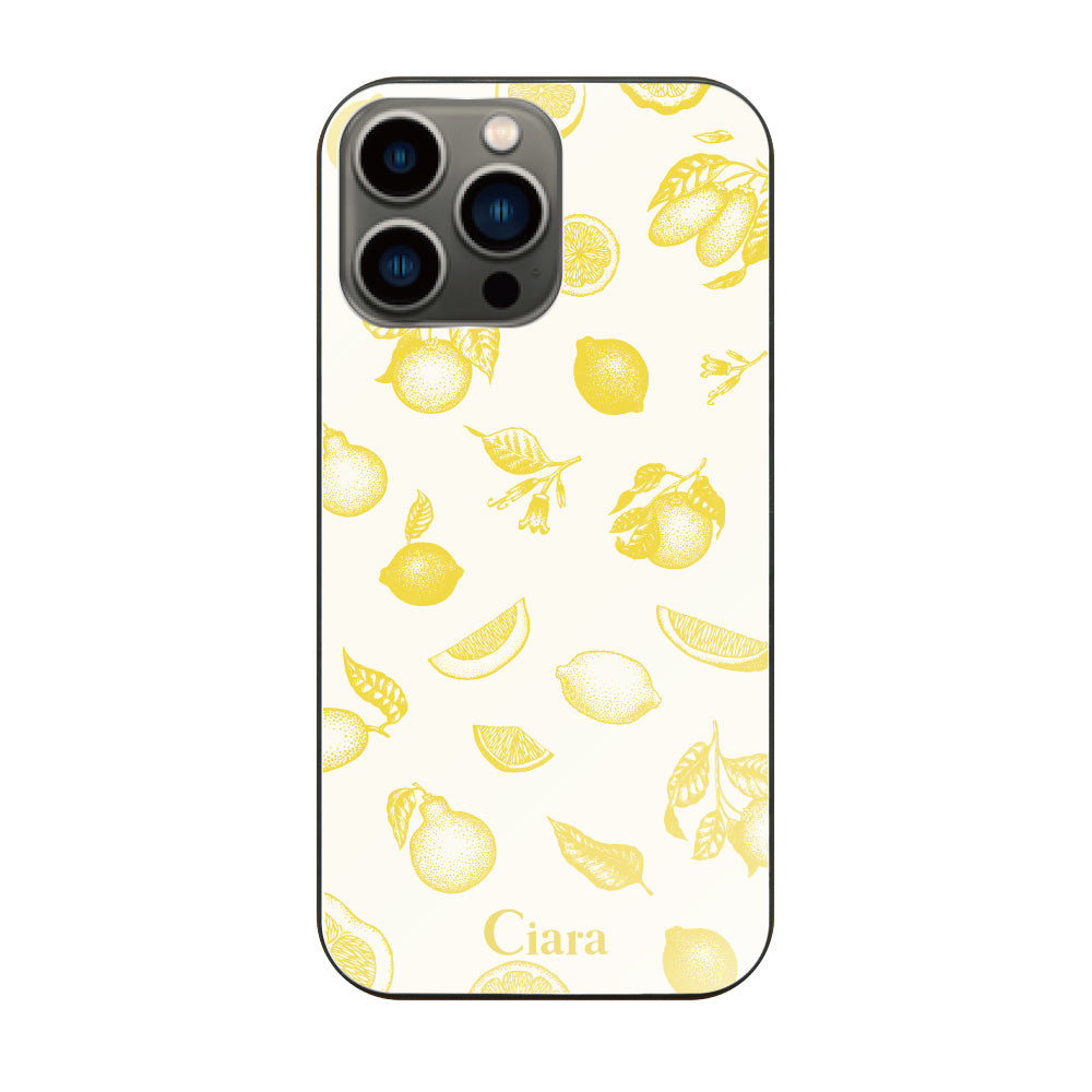 iPhone13Proケース ガラス 強化ガラスケース ロマンティックレモン イエロー