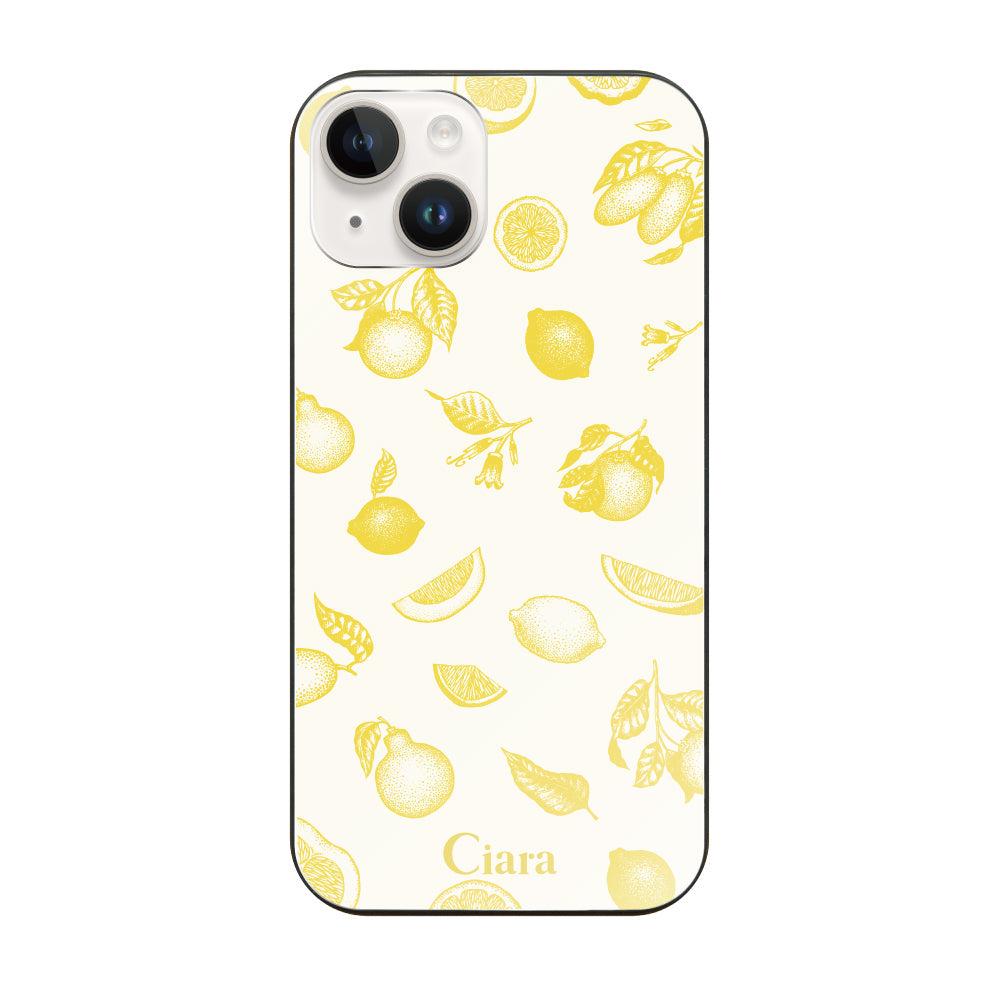 iPhone14ケース ガラス 強化ガラスケース ロマンティックレモン イエロー