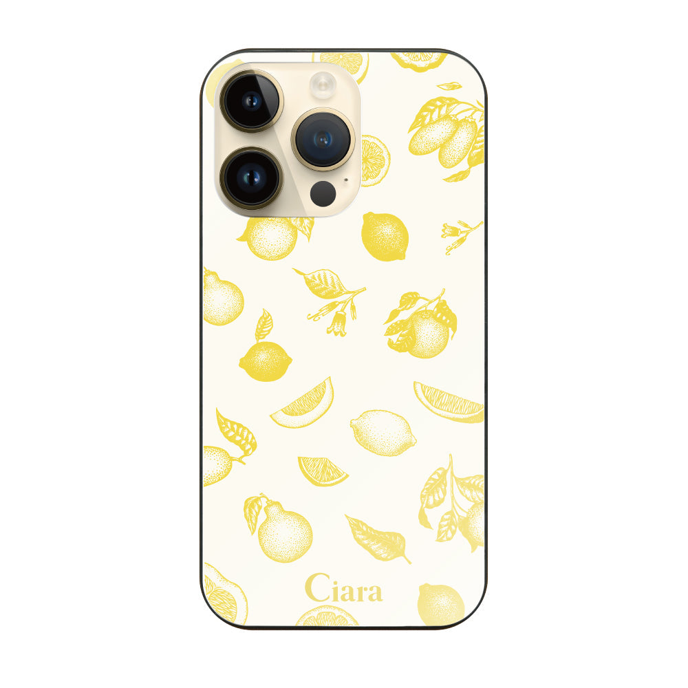 iPhone14Proケース ガラス 強化ガラスケース ロマンティックレモン イエロー