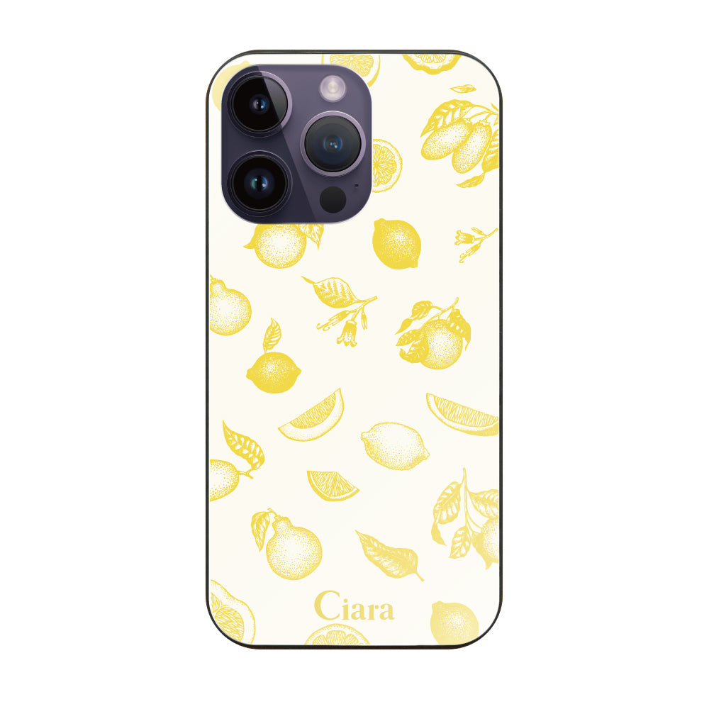 iPhone14ProMaxケース ガラス 強化ガラスケース ロマンティックレモン イエロー