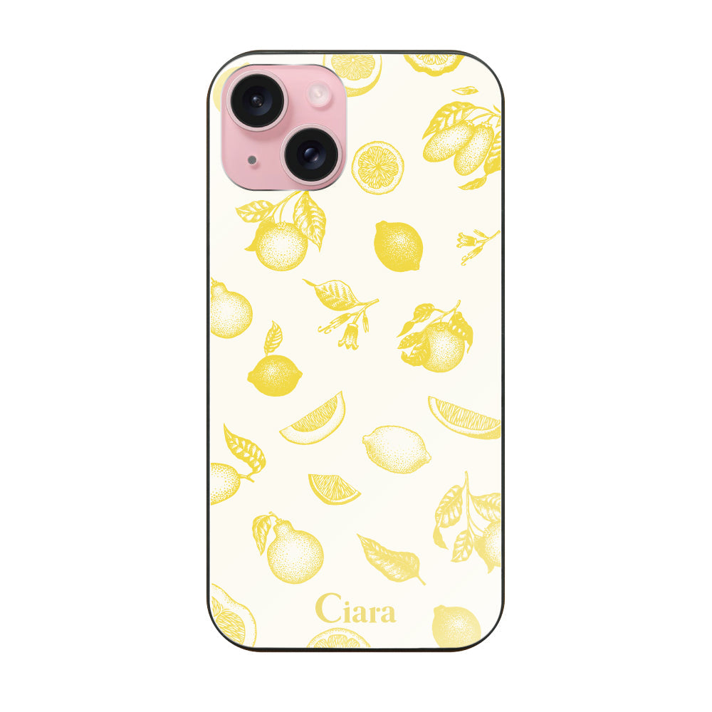 iPhone15ケース ガラス 強化ガラスケース ロマンティックレモン イエロー