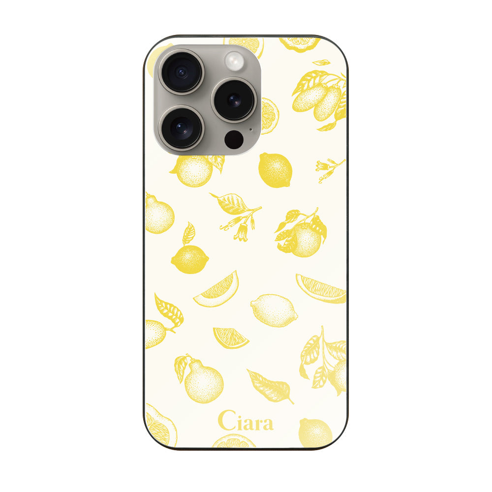 iPhone15Proケース ガラス 強化ガラスケース ロマンティックレモン イエロー