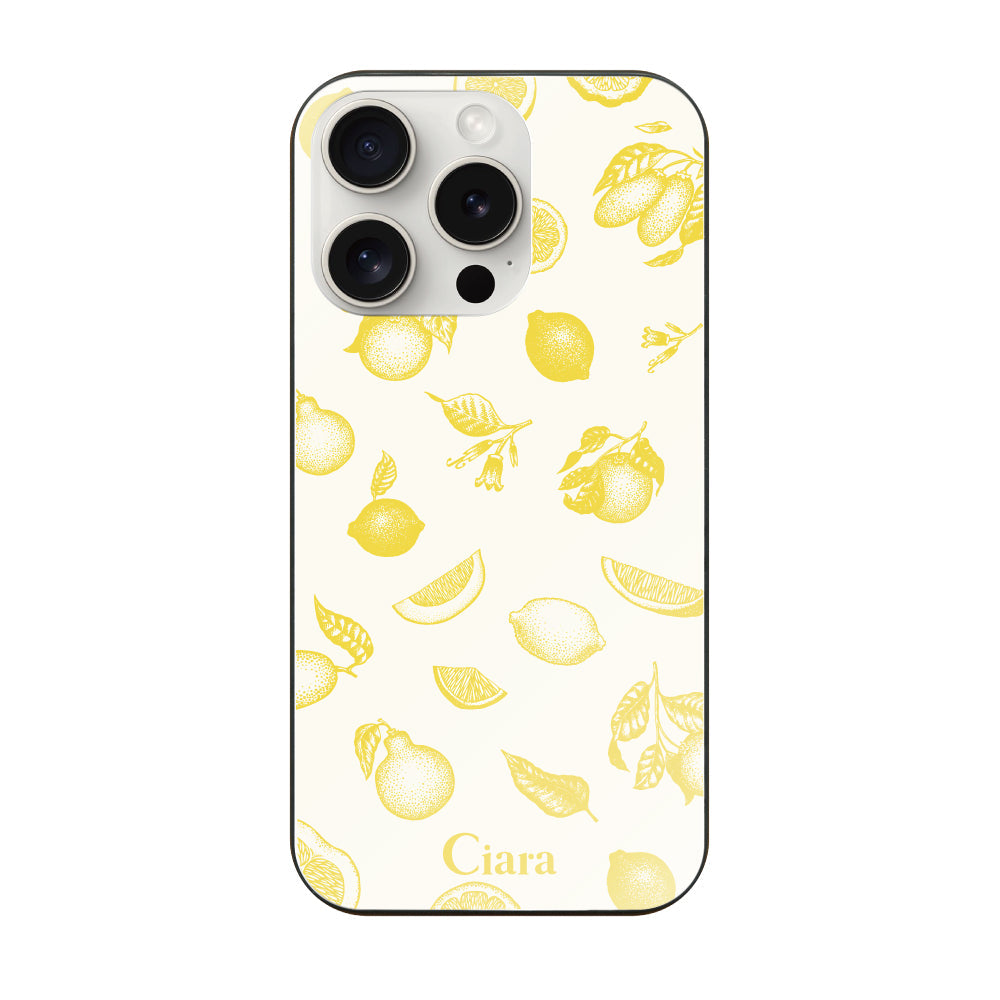iPhone15ProMaxケース ガラス 強化ガラスケース ロマンティックレモン イエロー