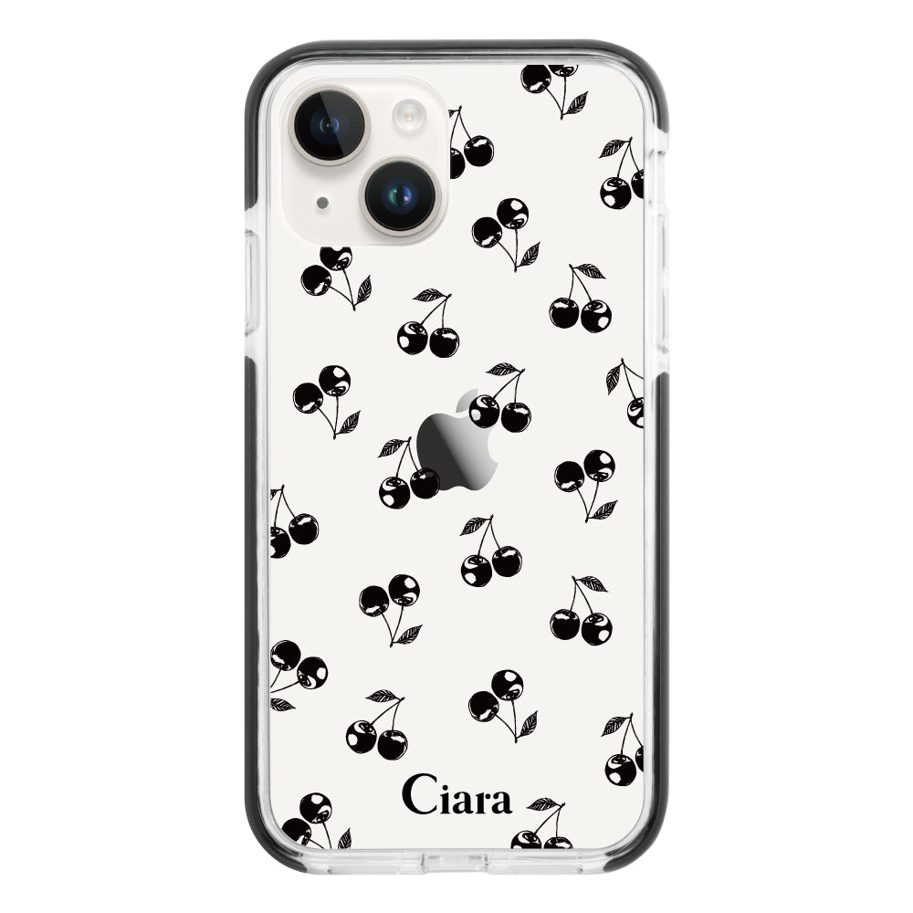 iPhone14ケース クッションバンパー 耐衝撃クリアケース ロマンティックチェリー ブラック