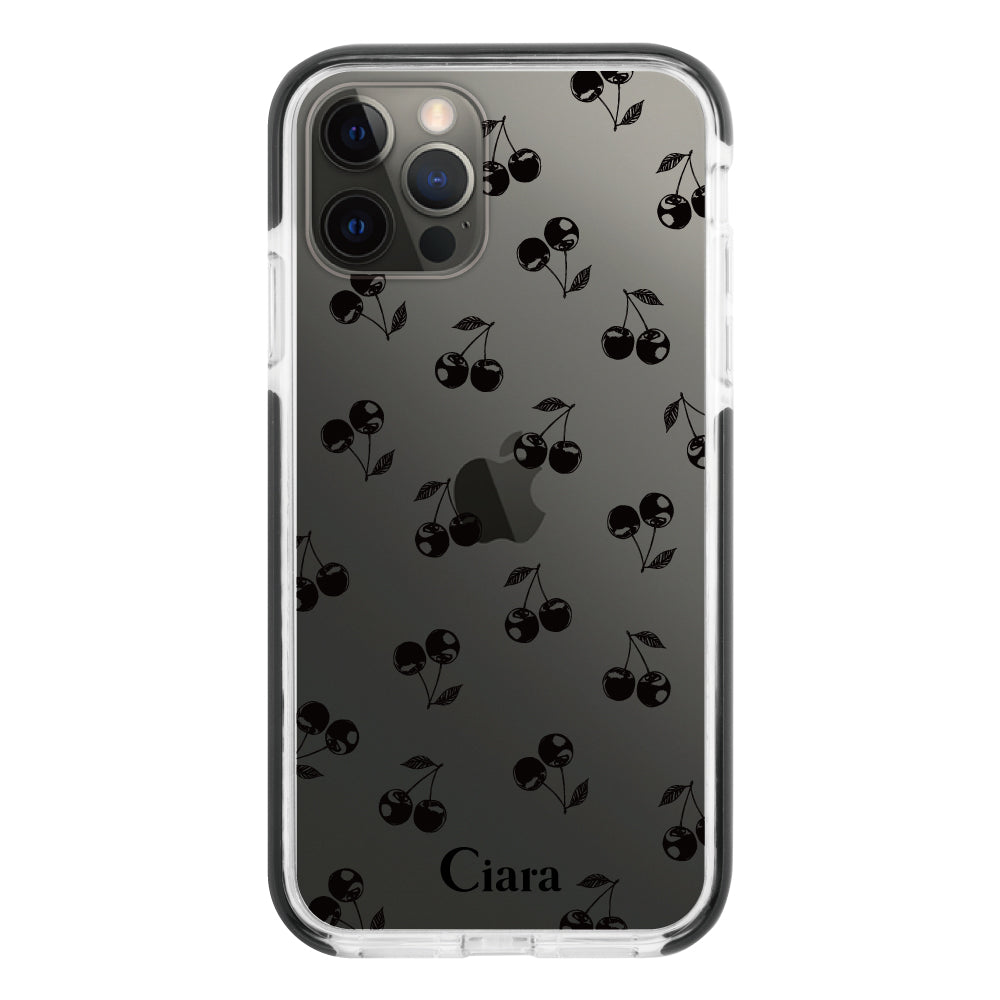 iPhoneX/XSケース クッションバンパー 耐衝撃クリアケース ロマンティックチェリー ブラック