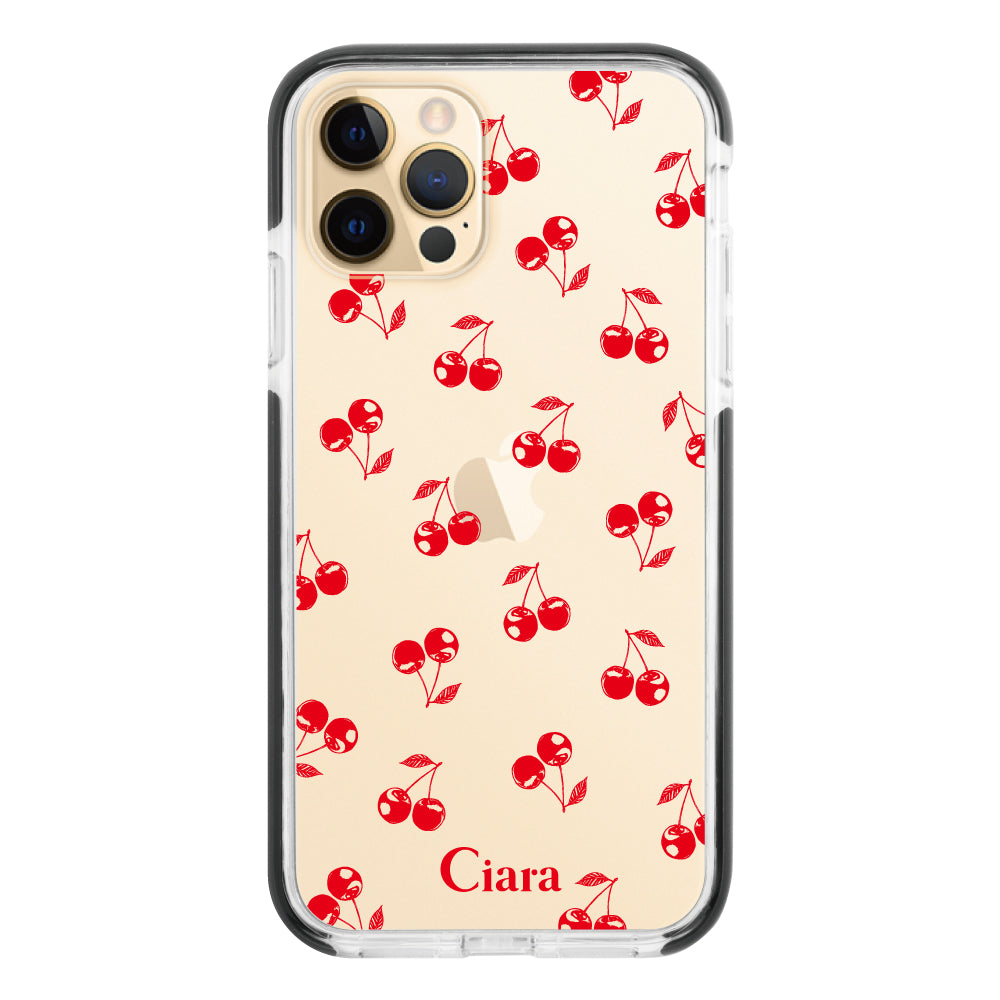 iPhoneケース クッションバンパー 耐衝撃クリアケース ロマンティックチェリー