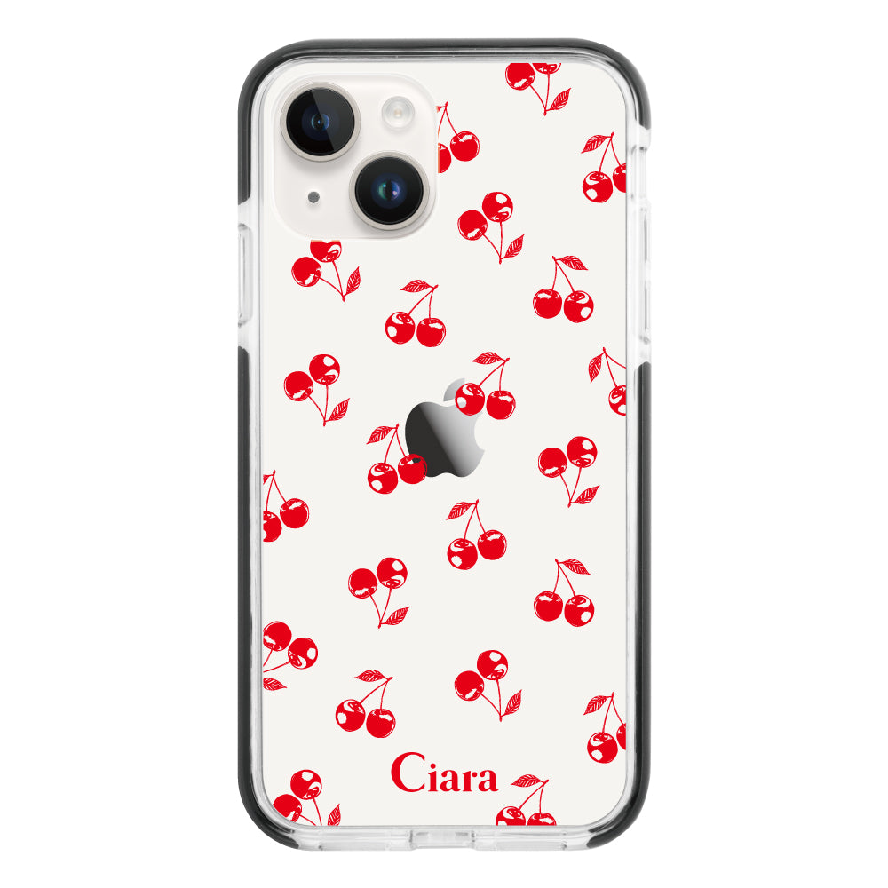iPhone14ケース クッションバンパー 耐衝撃クリアケース ロマンティックチェリー レッド
