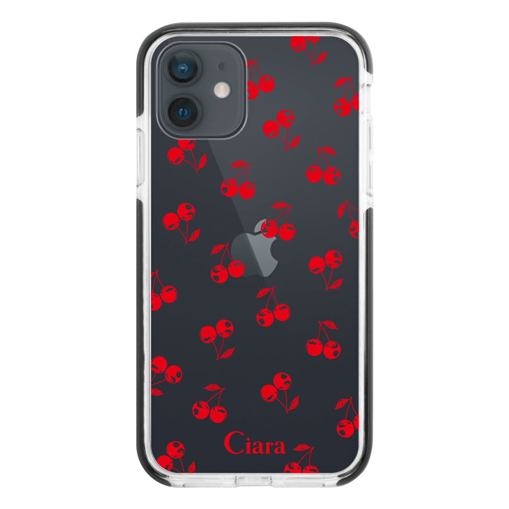 iPhoneケース クッションバンパー 耐衝撃クリアケース ロマンティックチェリー