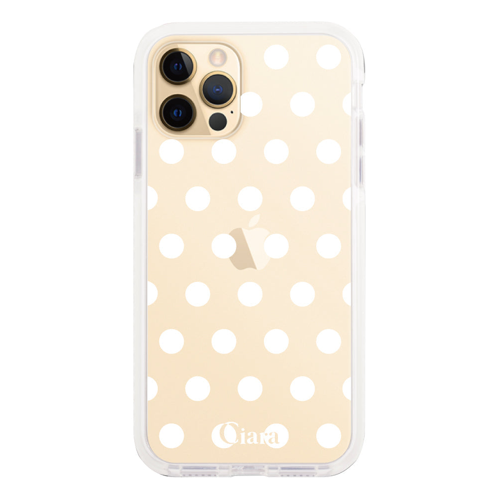 iPhone11ProMaxケース クッションバンパー 耐衝撃クリアケース ドット ホワイト