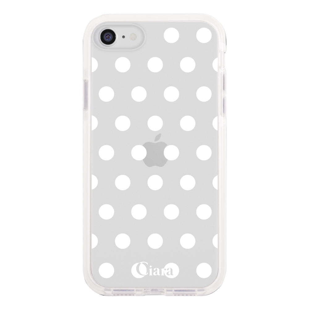 iPhone7/8/SE2/SE3ケース クッションバンパー 耐衝撃クリアケース ドット ホワイト