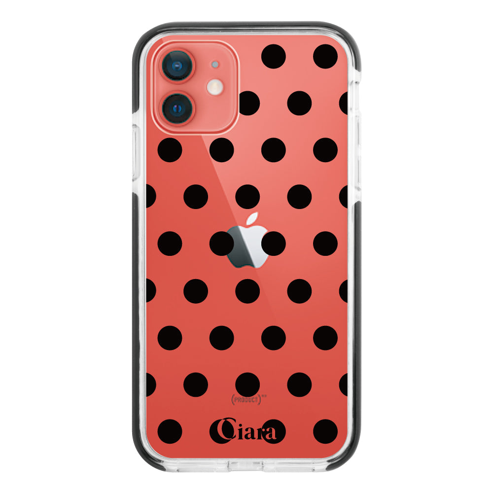 iPhone11ケース クッションバンパー 耐衝撃クリアケース ドット ブラック