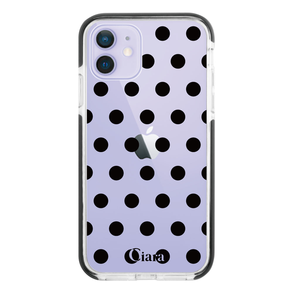 iPhone12/12Proケース クッションバンパー 耐衝撃クリアケース ドット ブラック