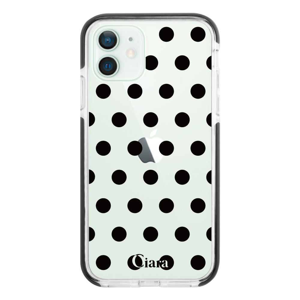 iPhone12miniケース クッションバンパー 耐衝撃クリアケース ドット ブラック