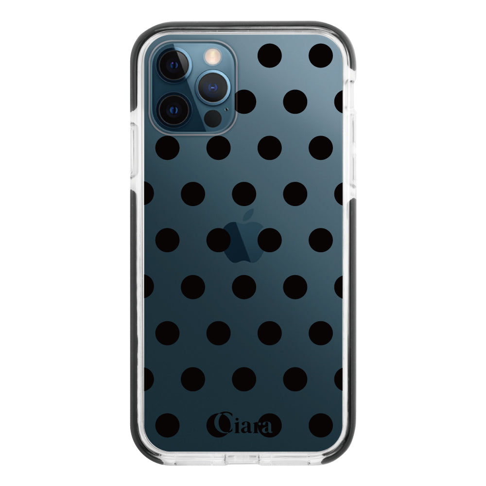 iPhone12ProMaxケース クッションバンパー 耐衝撃クリアケース ドット ブラック