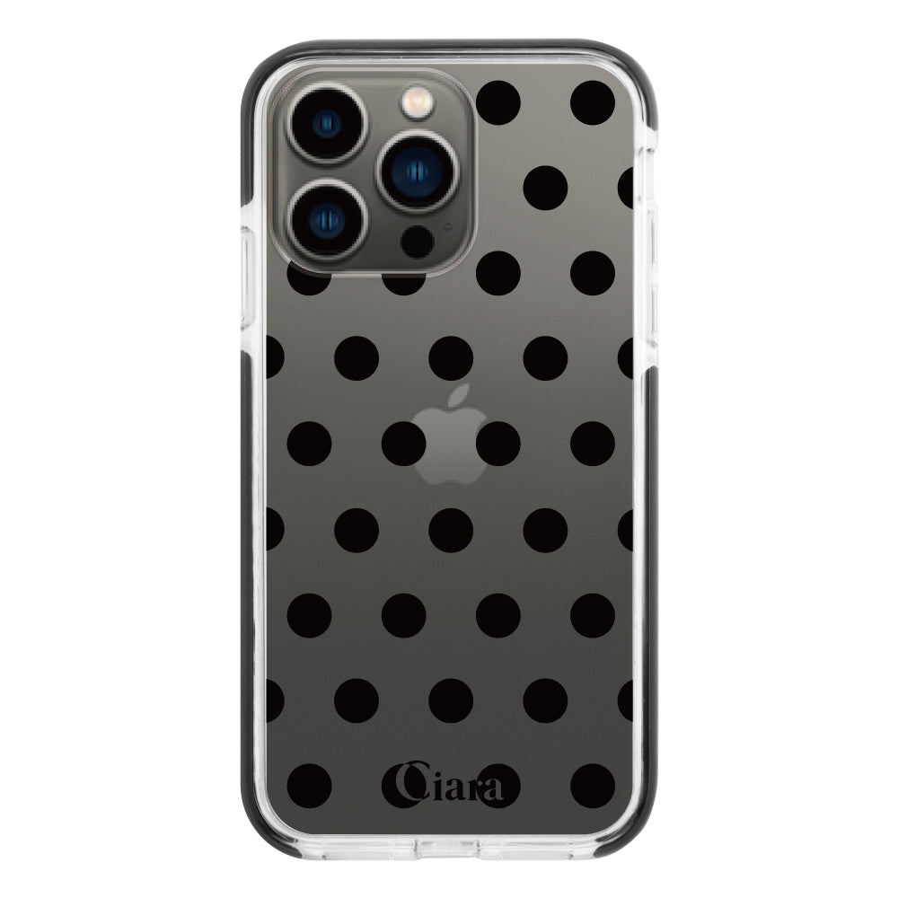 iPhone13Proケース クッションバンパー 耐衝撃クリアケース ドット ブラック