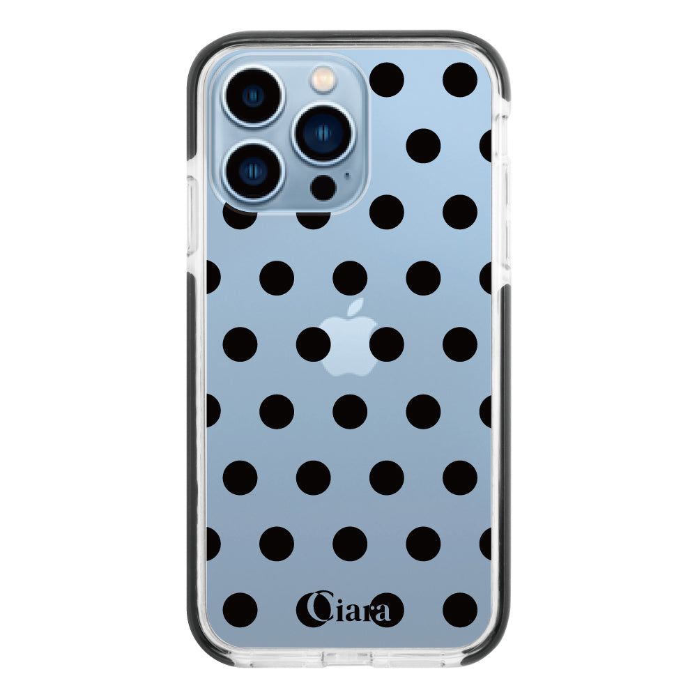 iPhone13ProMaxケース クッションバンパー 耐衝撃クリアケース ドット ブラック