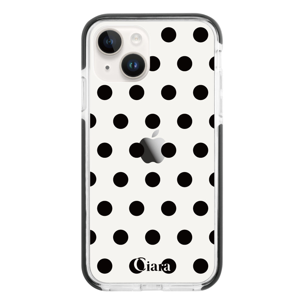 iPhone14ケース クッションバンパー 耐衝撃クリアケース ドット ブラック