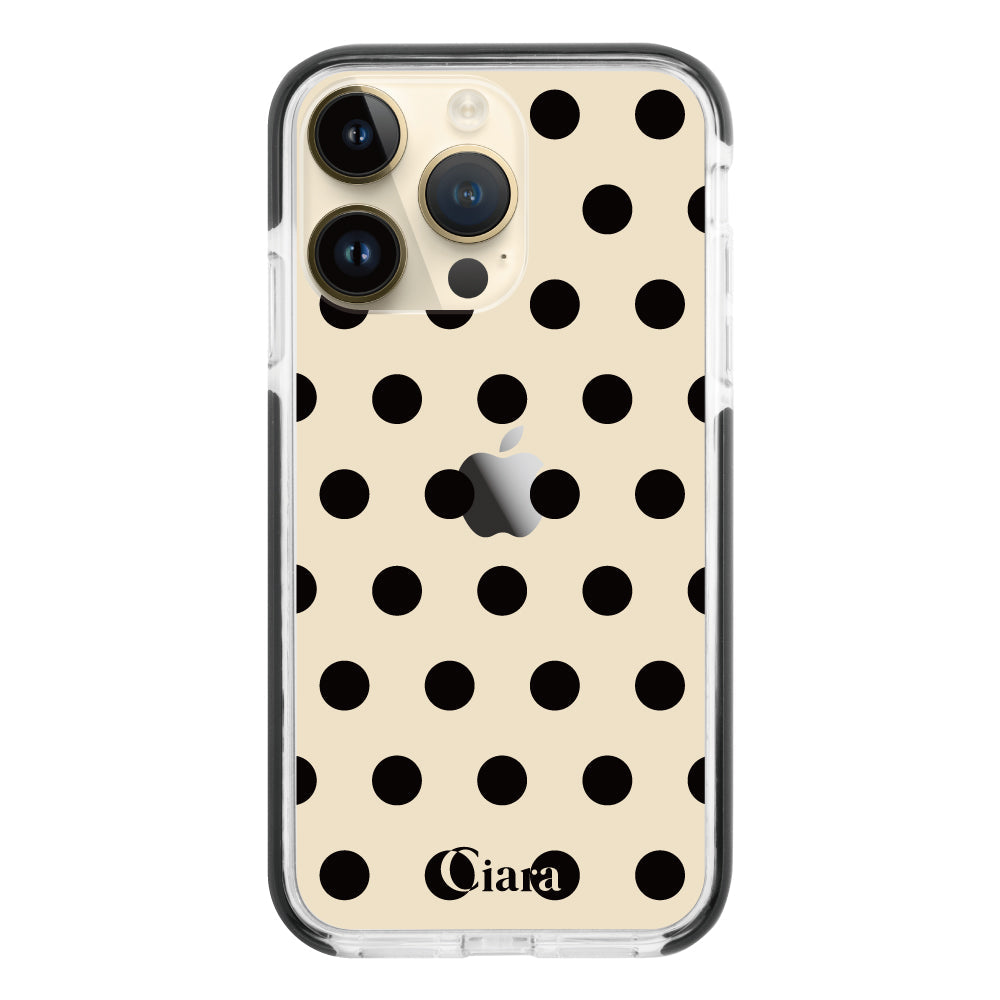 iPhone14Proケース クッションバンパー 耐衝撃クリアケース ドット ブラック