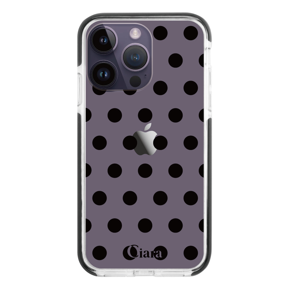 iPhone14ProMaxケース クッションバンパー 耐衝撃クリアケース ドット ブラック