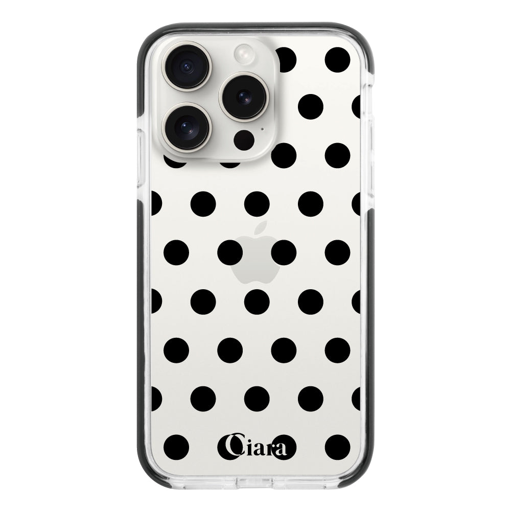 iPhone15ProMaxケース クッションバンパー 耐衝撃クリアケース ドット ブラック