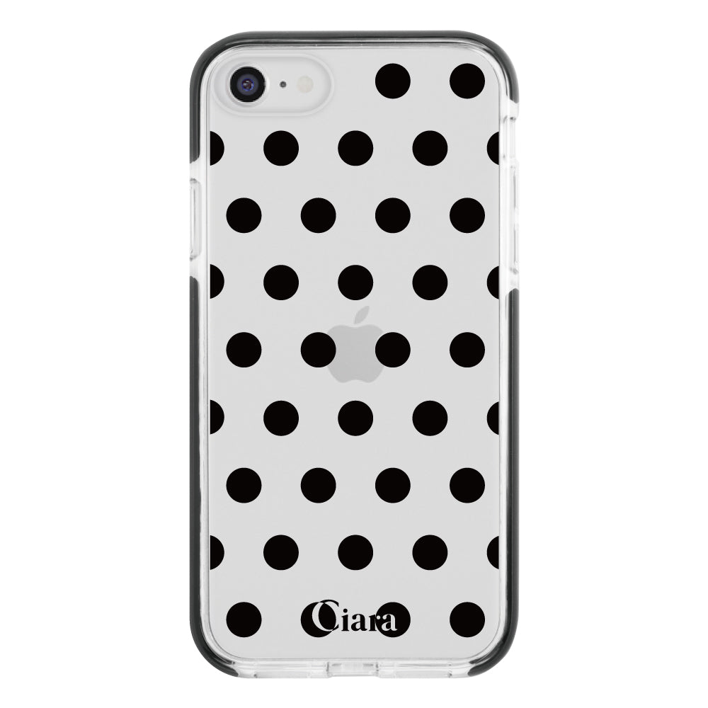 iPhone7/8/SE2/SE3ケース クッションバンパー 耐衝撃クリアケース ドット ブラック