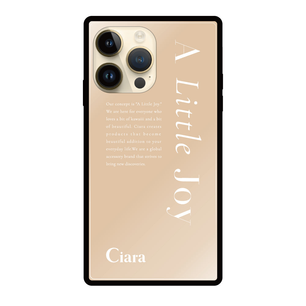 iPhone14Proケース スクエア 強化ガラスケース アリトルジョイ ベージュ