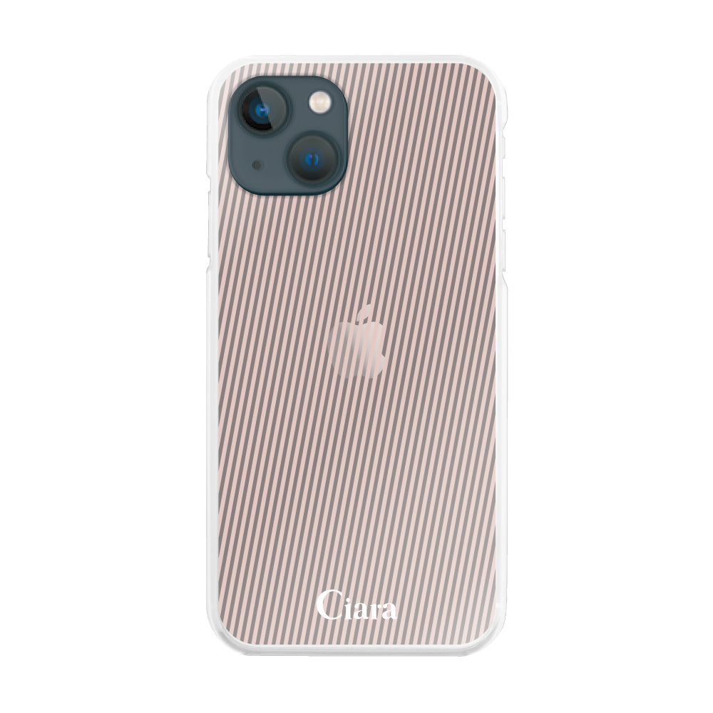 iPhone13mini ハイブリッド クリアケース シアーストライプ ベージュ