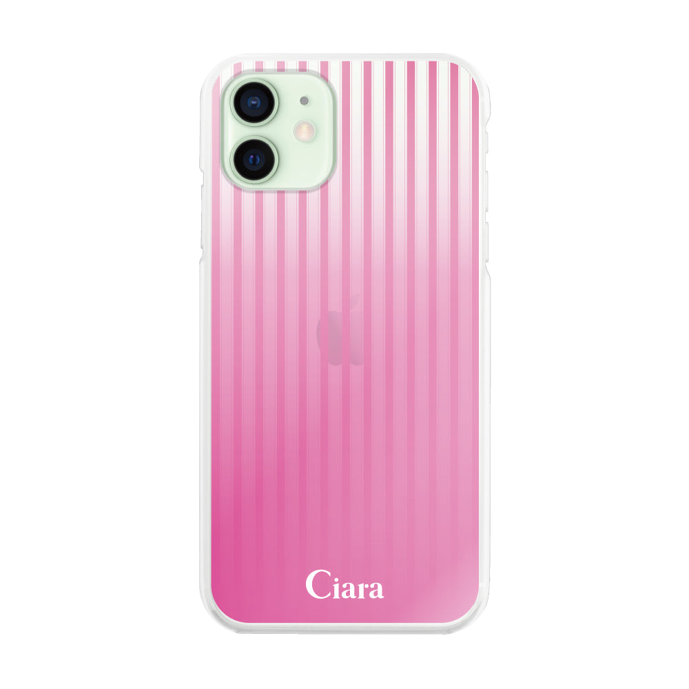 iPhone12mini ハイブリッド クリアケース グラデーションストライプ ピンク