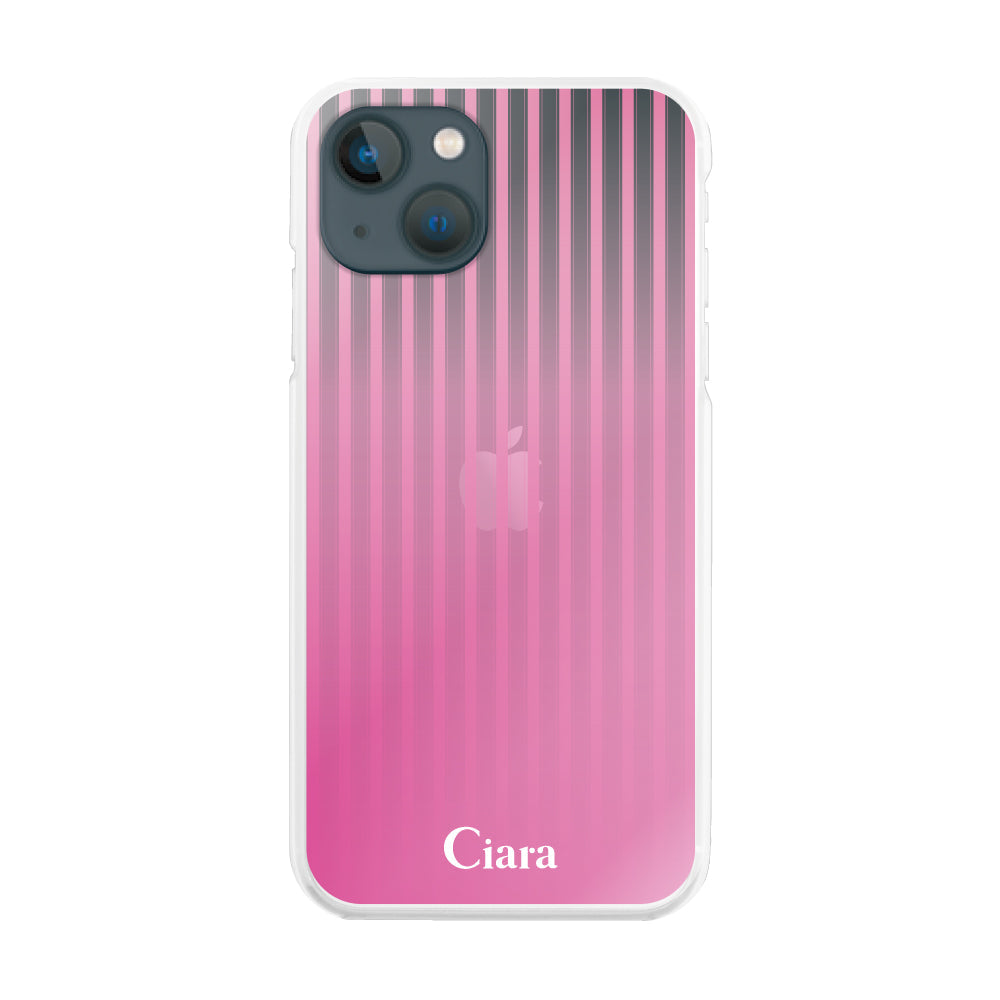 iPhone13mini ハイブリッド クリアケース グラデーションストライプ ピンク