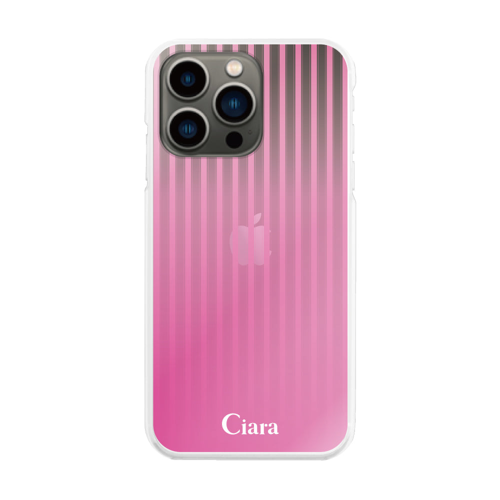 iPhone13Pro ハイブリッド クリアケース グラデーションストライプ ピンク