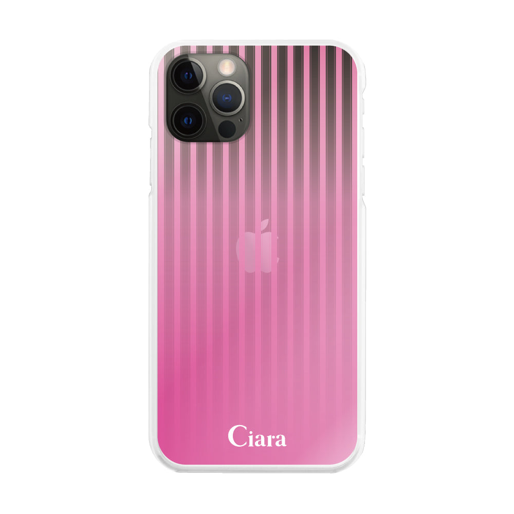 iPhoneX/XS ハイブリッド クリアケース グラデーションストライプ ピンク