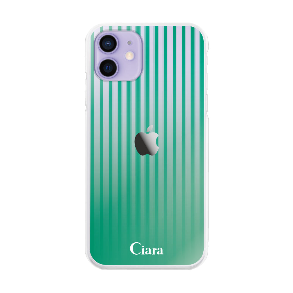 iPhone12/12Pro ハイブリッド クリアケース グラデーションストライプ グリーン