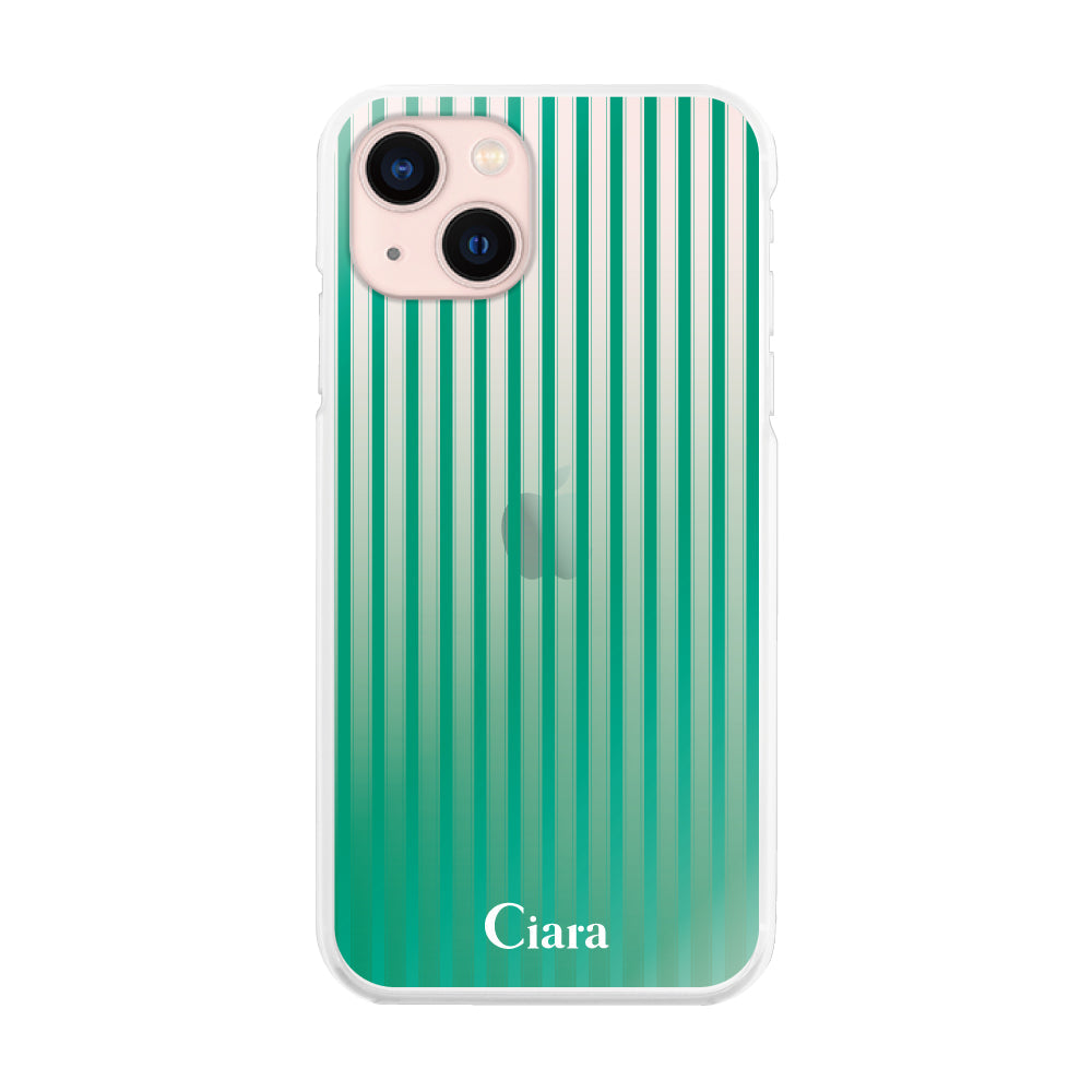 iPhone13 ハイブリッド クリアケース グラデーションストライプ グリーン