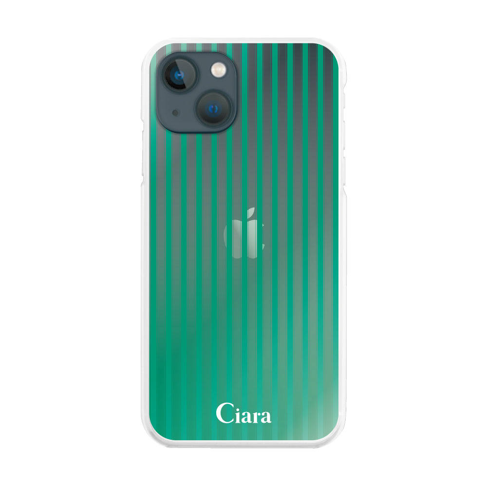 iPhone13mini ハイブリッド クリアケース グラデーションストライプ グリーン