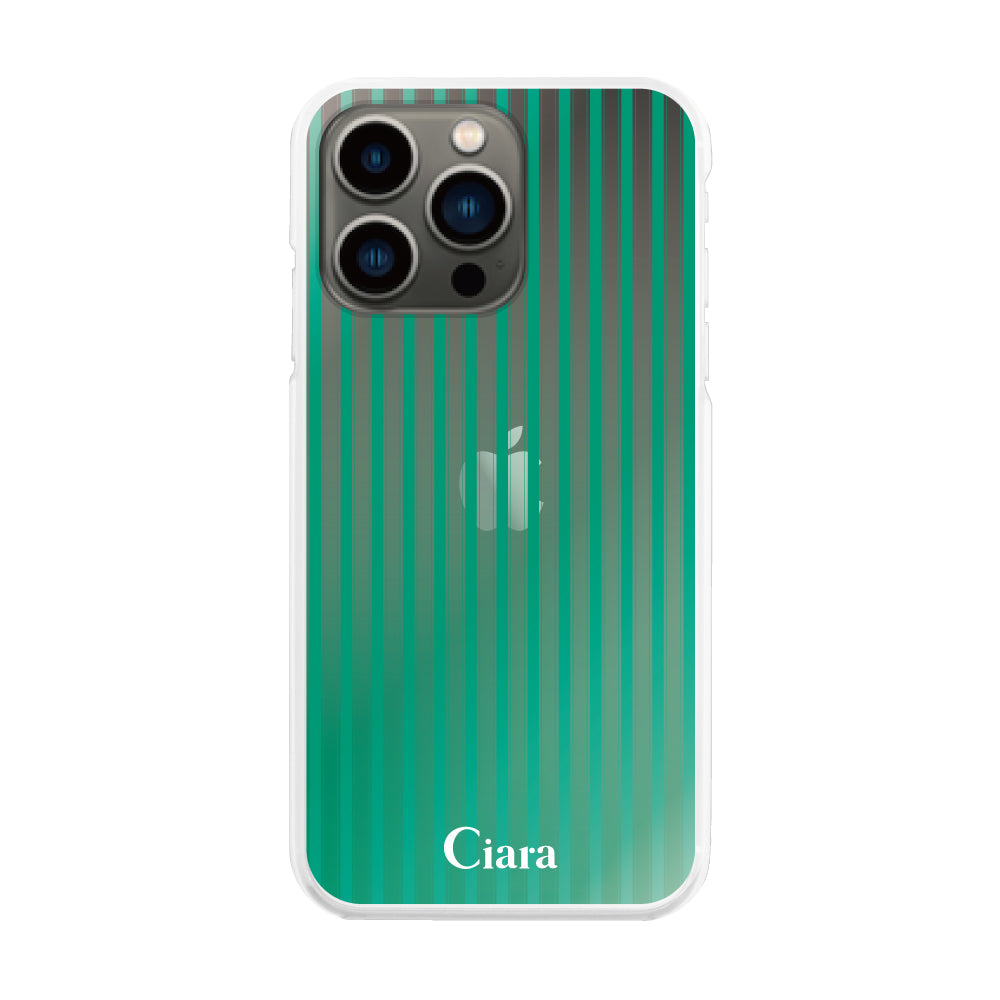 iPhone13Pro ハイブリッド クリアケース グラデーションストライプ グリーン