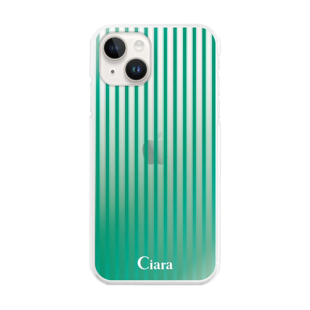 iPhone14 ハイブリッド クリアケース グラデーションストライプ グリーン