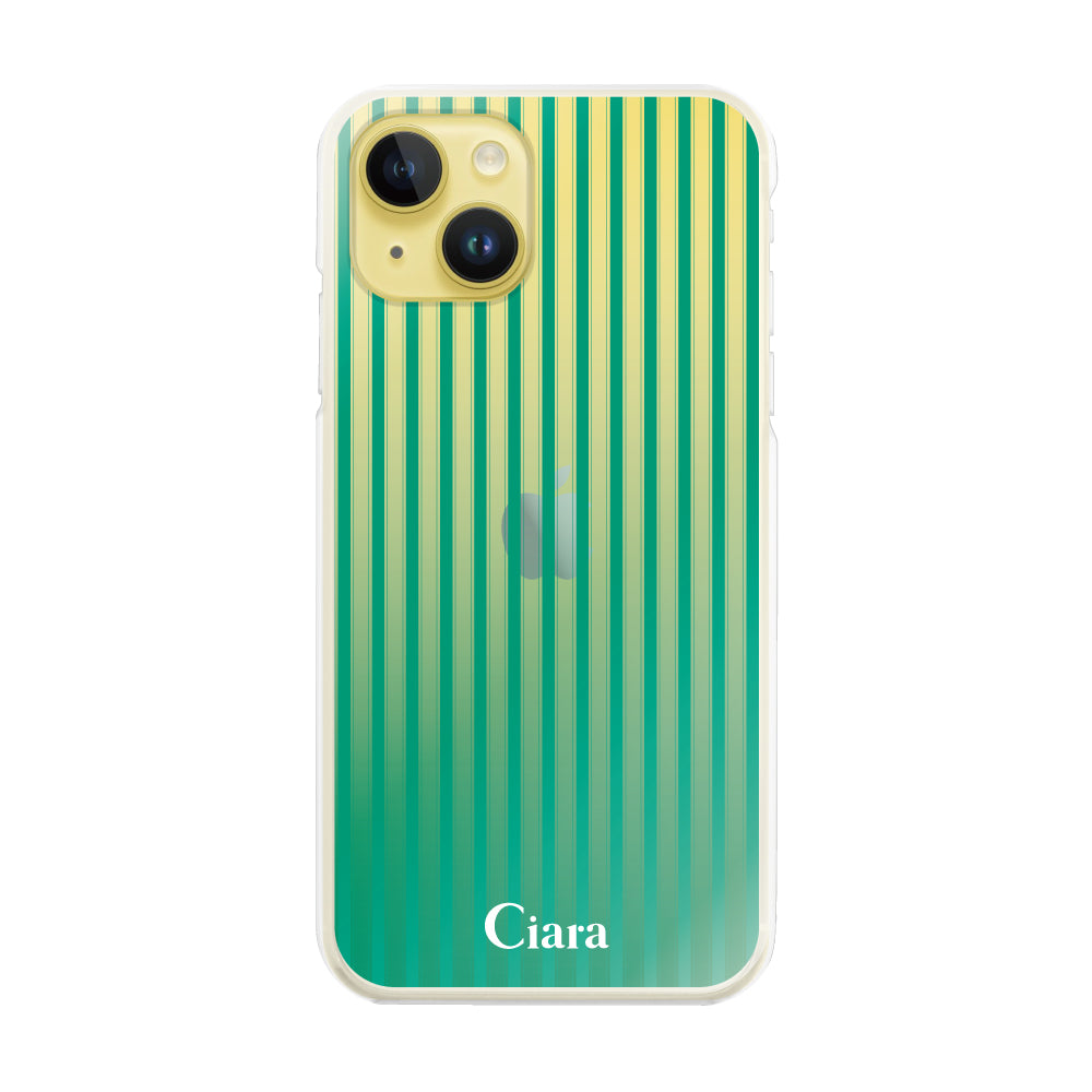 iPhone14Plus ハイブリッド クリアケース グラデーションストライプ グリーン