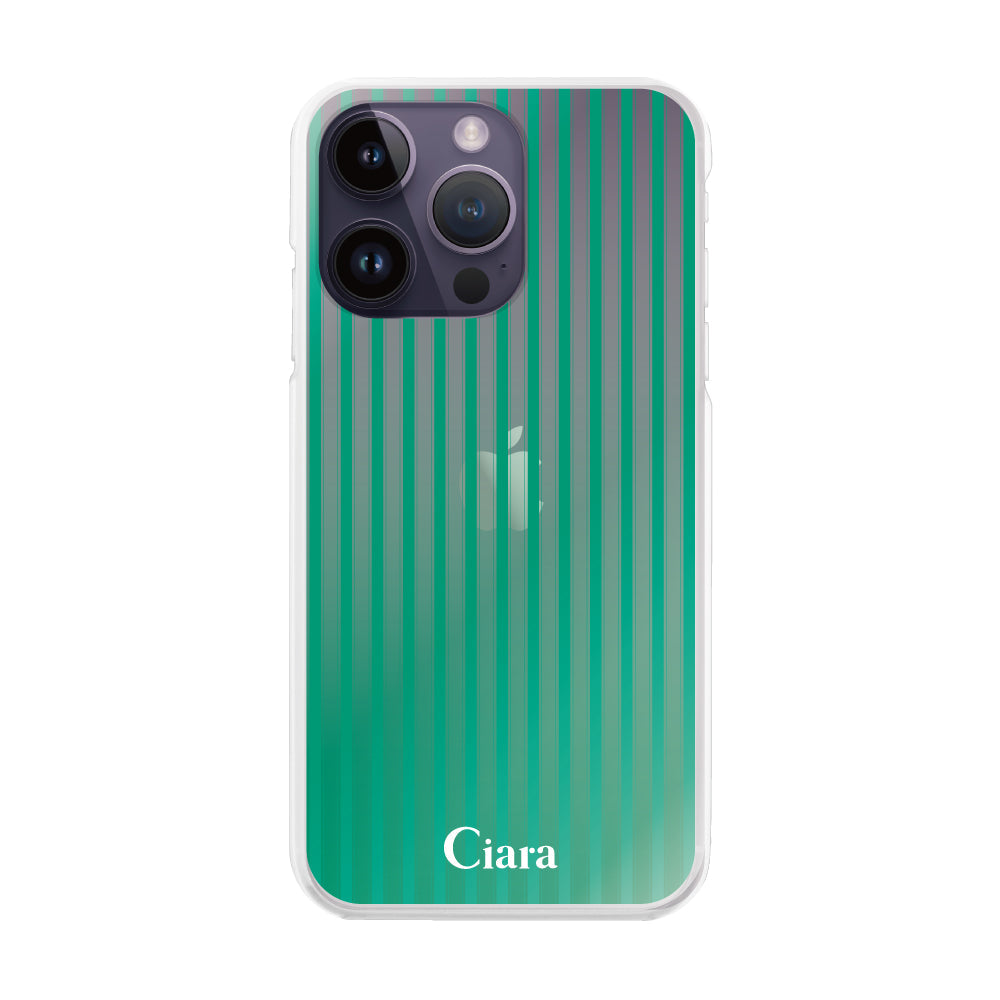 iPhone14ProMax ハイブリッド クリアケース グラデーションストライプ グリーン