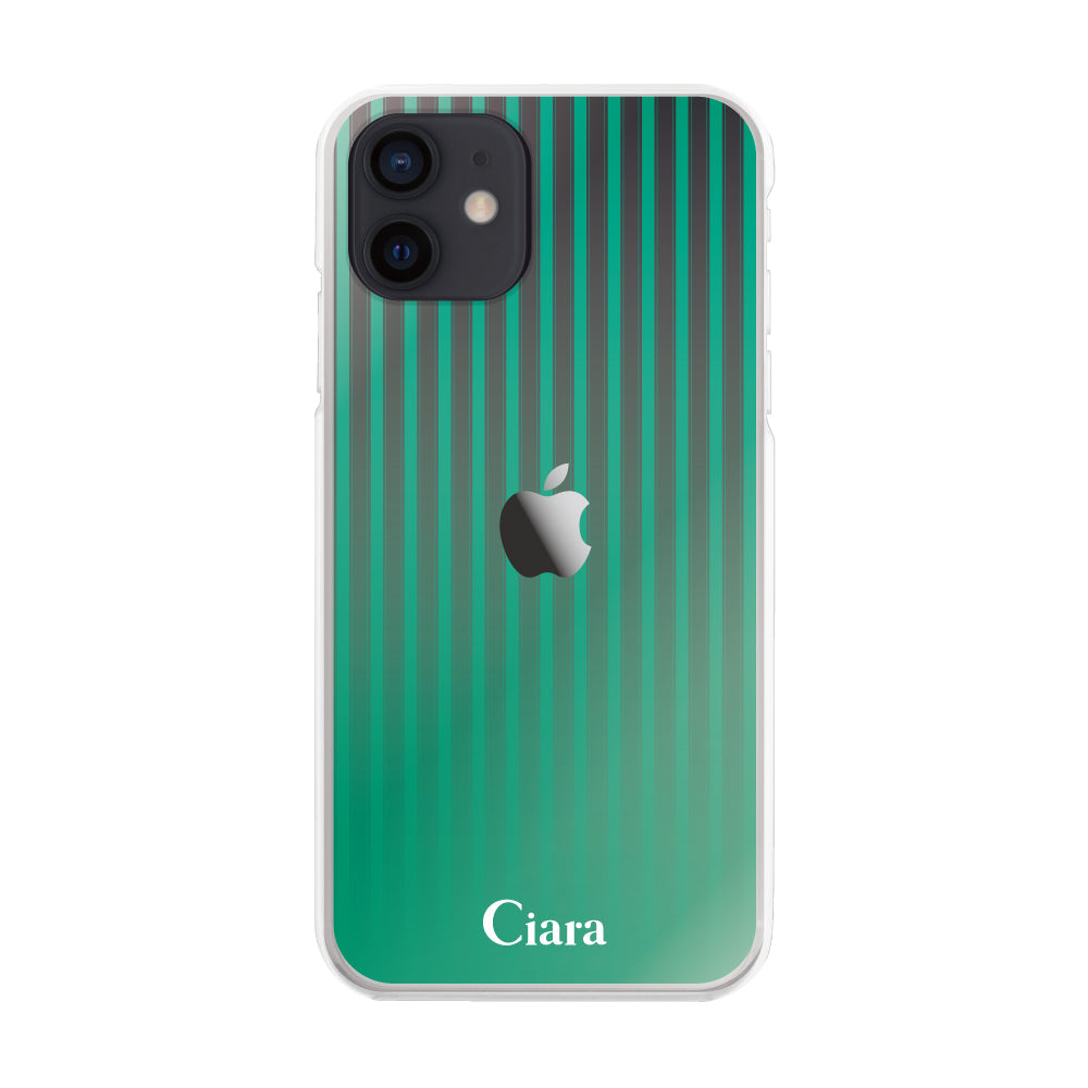 iPhoneXR ハイブリッド クリアケース グラデーションストライプ グリーン