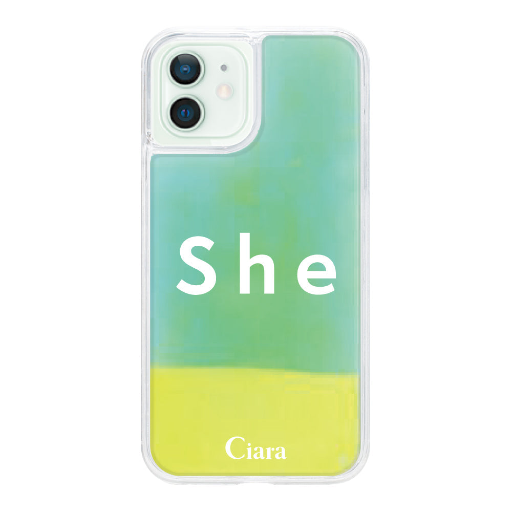 iPhone12miniケース ネオンサンド オイルケース シー イエロー/グリーン