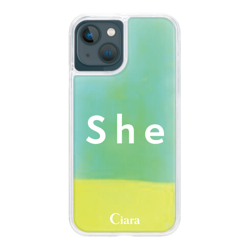 iPhone13miniケース ネオンサンド オイルケース シー イエロー/グリーン