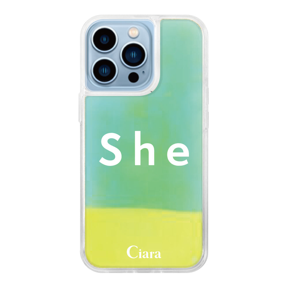 iPhone13ProMaxケース ネオンサンド オイルケース シー イエロー/グリーン