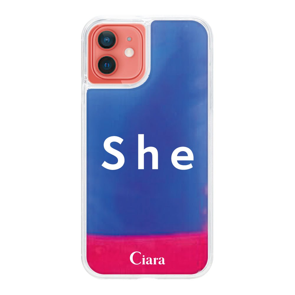 iPhone11ケース ネオンサンド オイルケース シー ピンク/ブルー