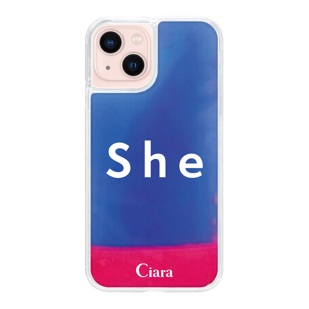 iPhone13ケース ネオンサンド オイルケース シー ピンク/ブルー