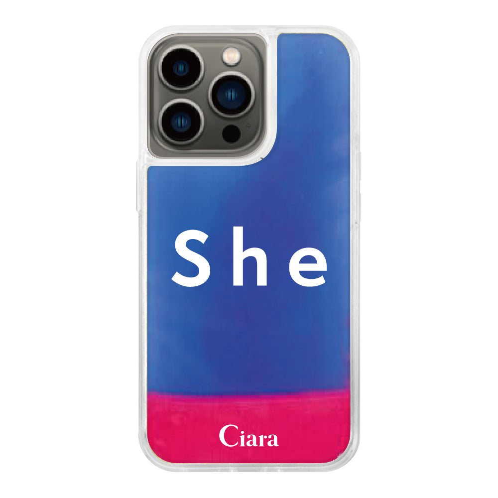 iPhone13Proケース ネオンサンド オイルケース シー ピンク/ブルー