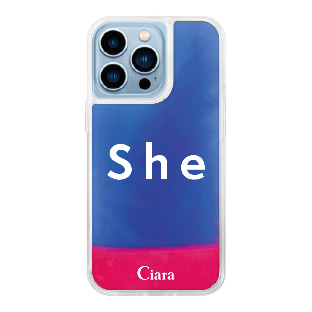 iPhone13ProMaxケース ネオンサンド オイルケース シー ピンク/ブルー