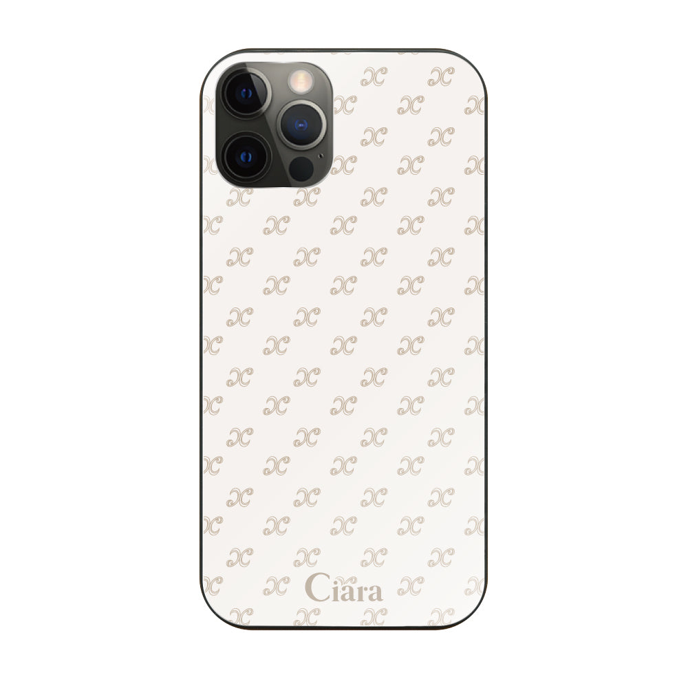 iPhoneX/XSケース ガラス 強化ガラスケース シアラモノグラムパターン ベージュ